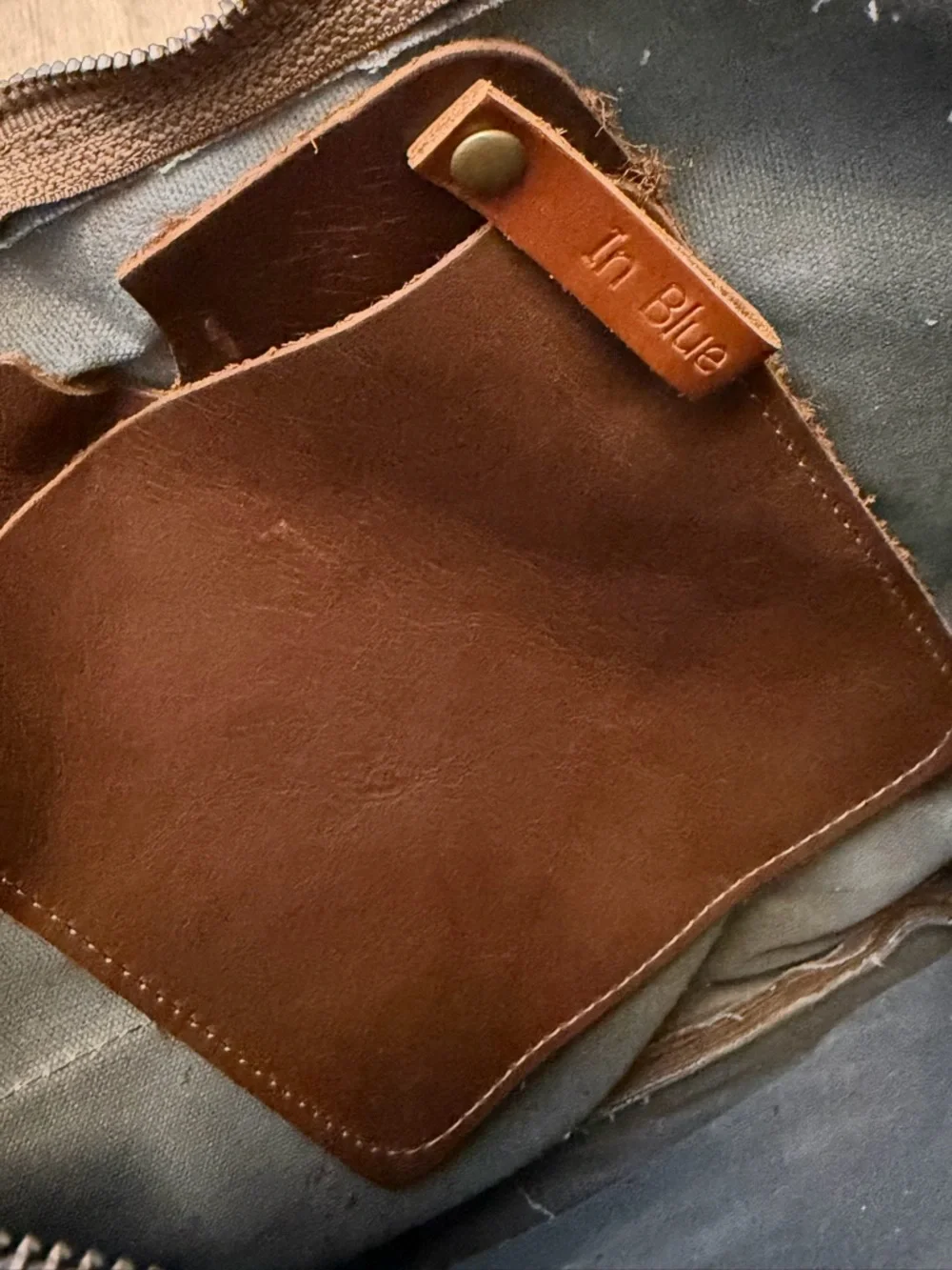 In Blue Leather Satchel